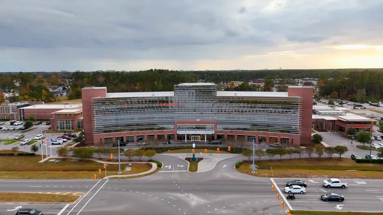Aerial exterior view of McLeod Seacoast Hospital in the Little River SC area