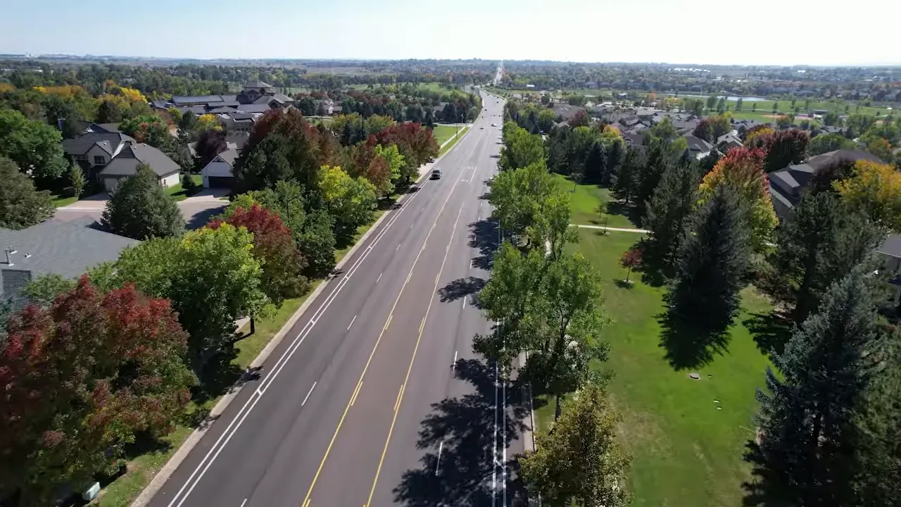 Aerial view of roads and homes in the Miramont area of Fort Collins, Colorado
