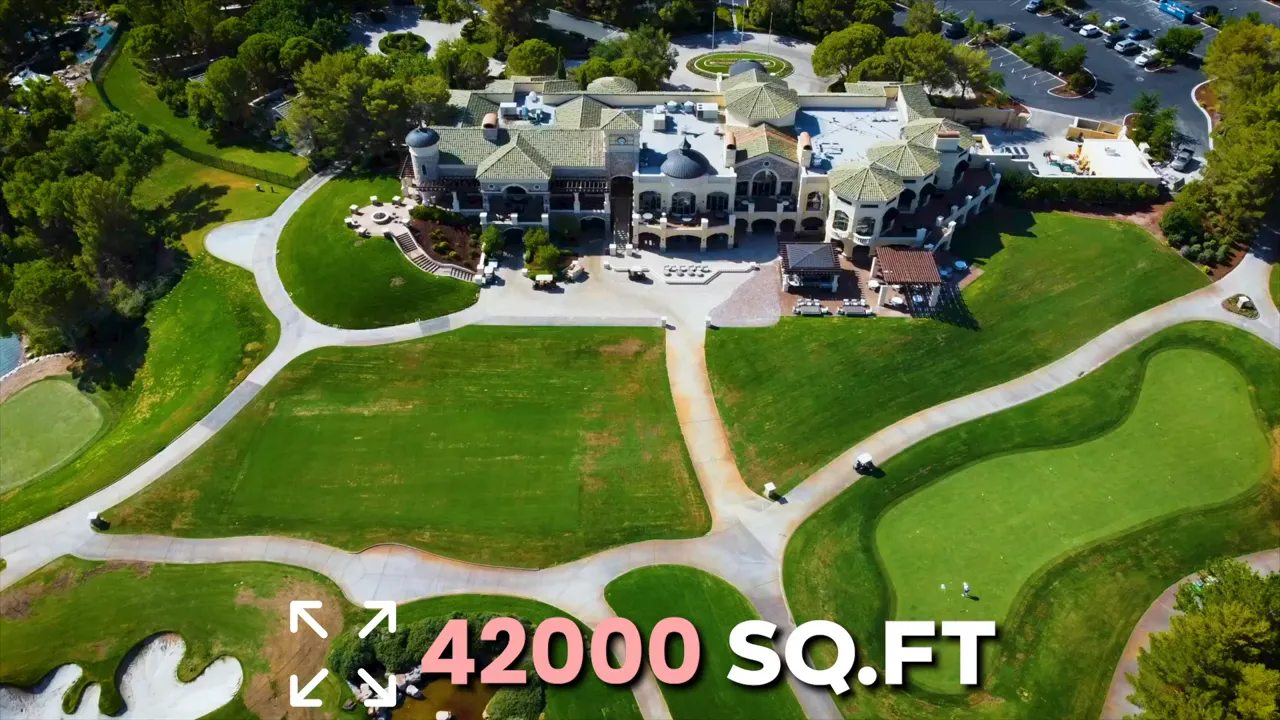 Aerial view of the Southern Highlands Country Club clubhouse with 42000 square feet text