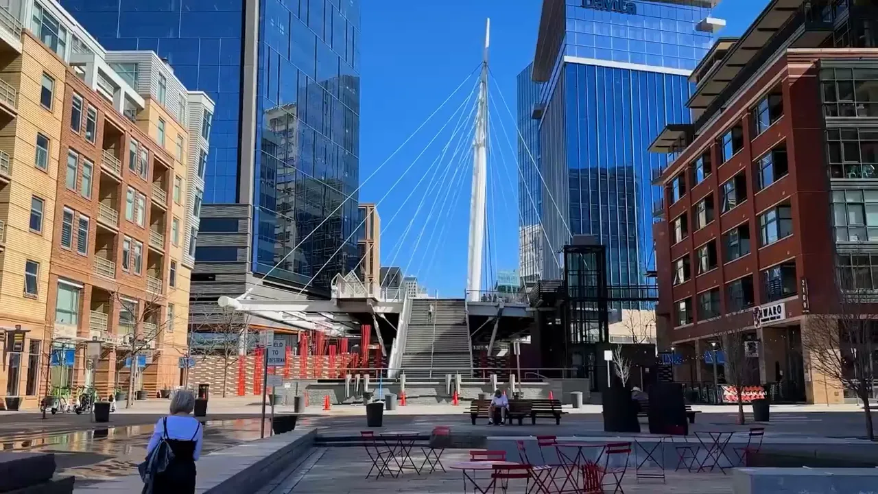 Street-level view of Denver’s downtown Central Business District skyline