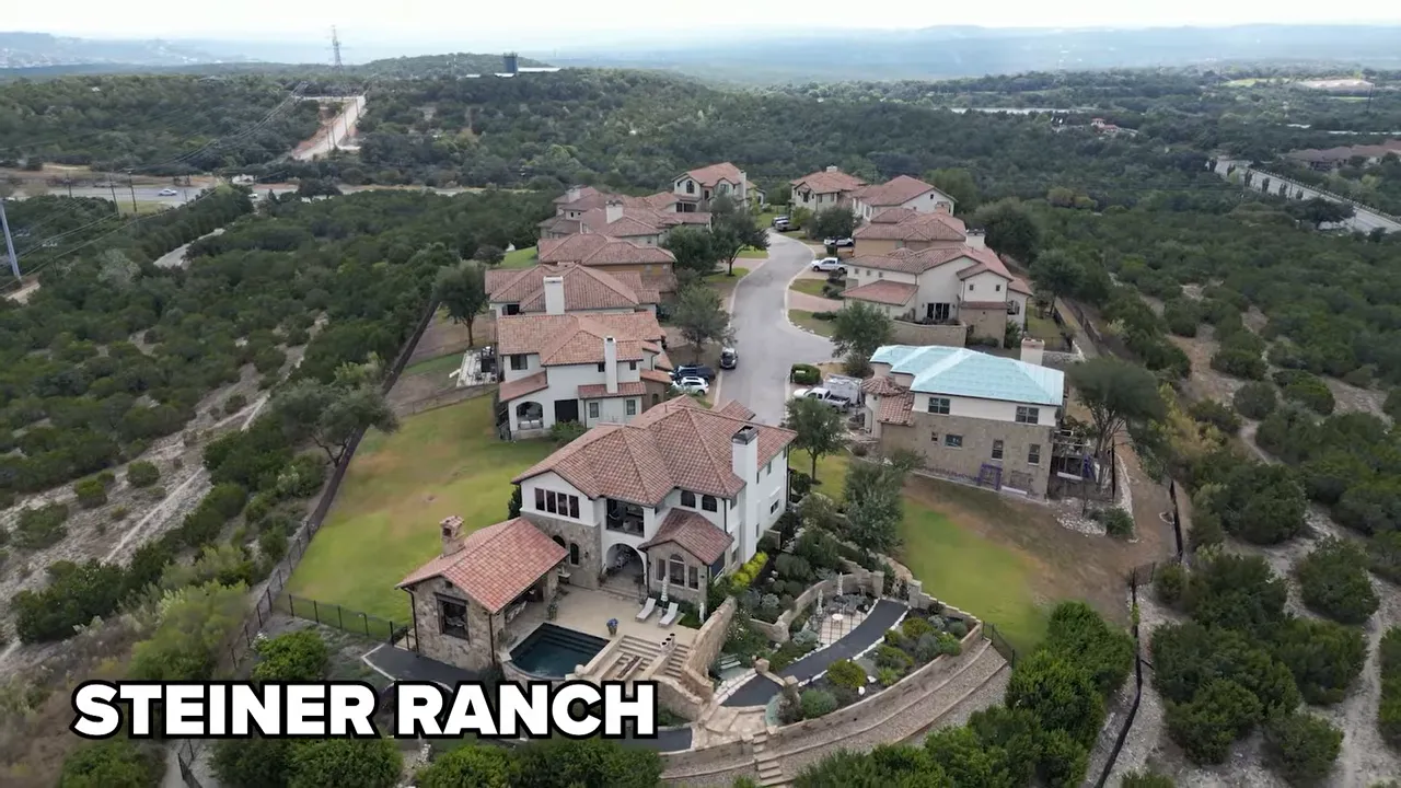 Aerial view of Steiner Ranch neighborhood with Steiner Ranch text