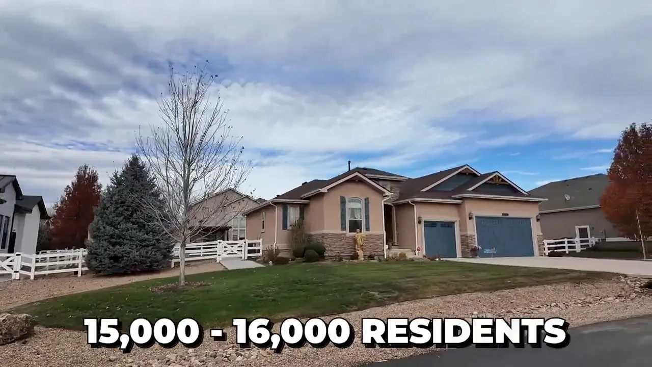 Single-family homes in Frederick Colorado with on-screen text showing population range