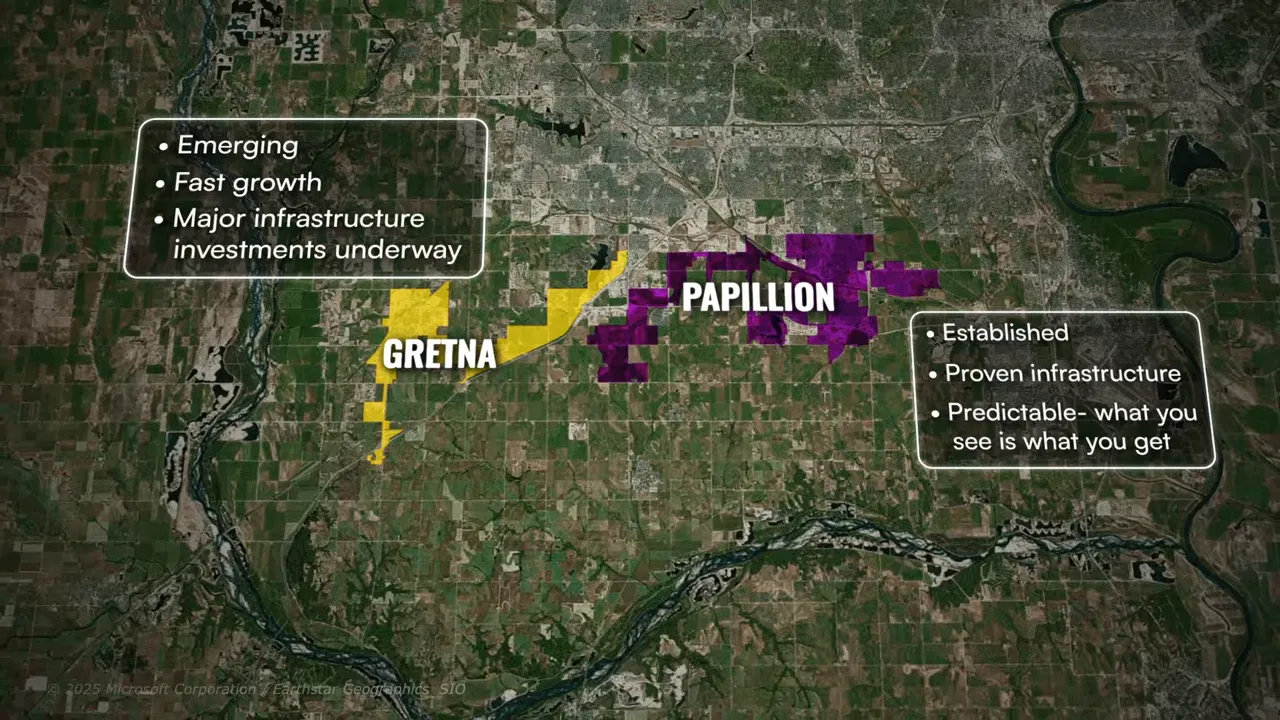Map comparing Gretna’s emerging growth with Papillion’s established infrastructure