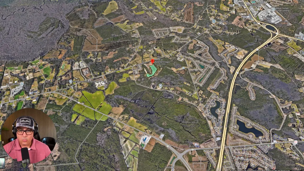 Aerial map view of Little River SC showing roadways and nearby neighborhoods near Cherry Grove beach