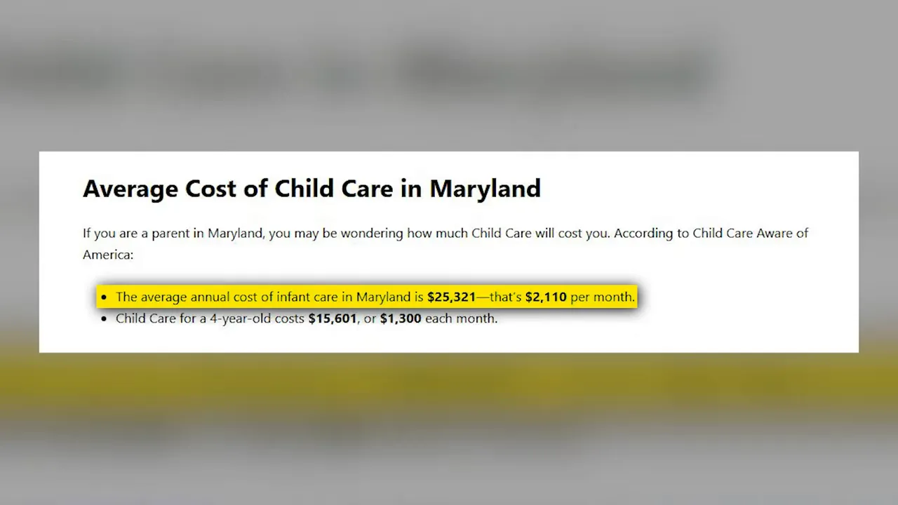 Child care cost information card with highlighted monthly range