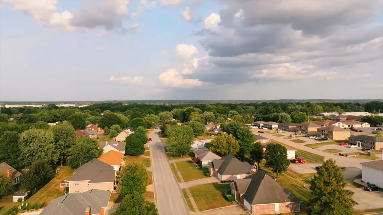 Aerial view of the Claymont neighborhood in Warrensburg, Missouri