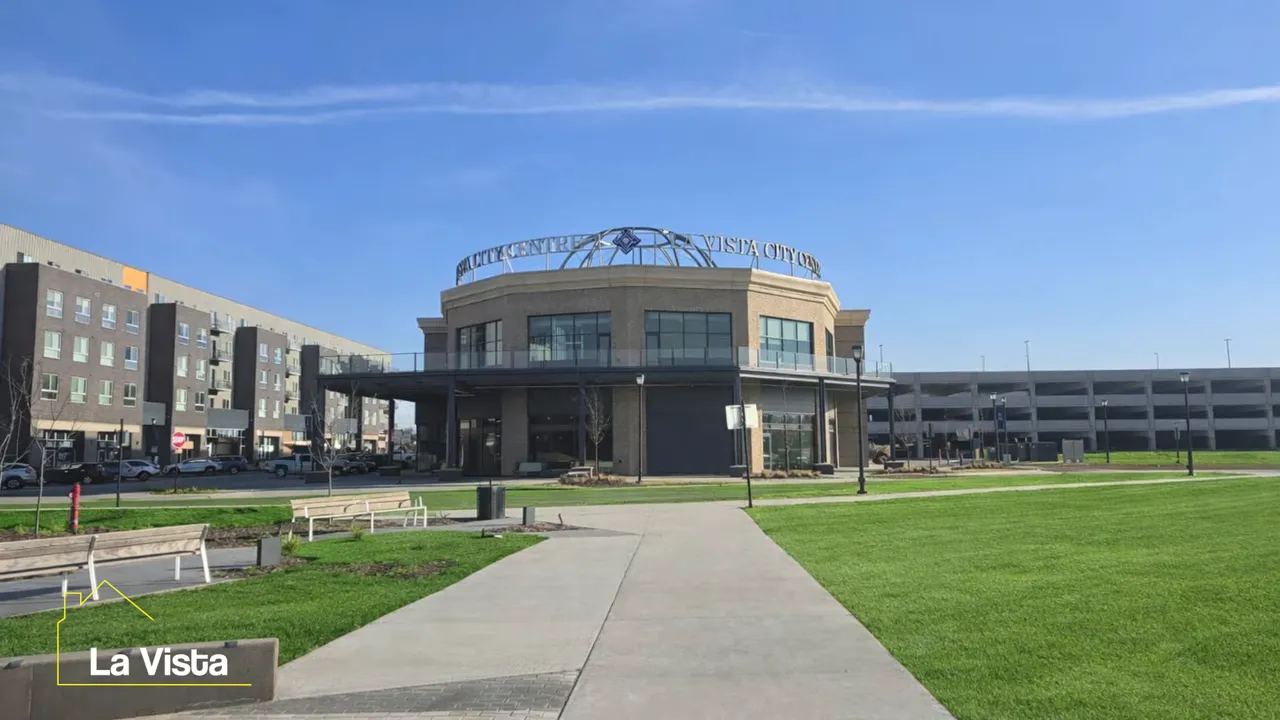 Campus exterior in La Vista, Nebraska with signage labeling the location