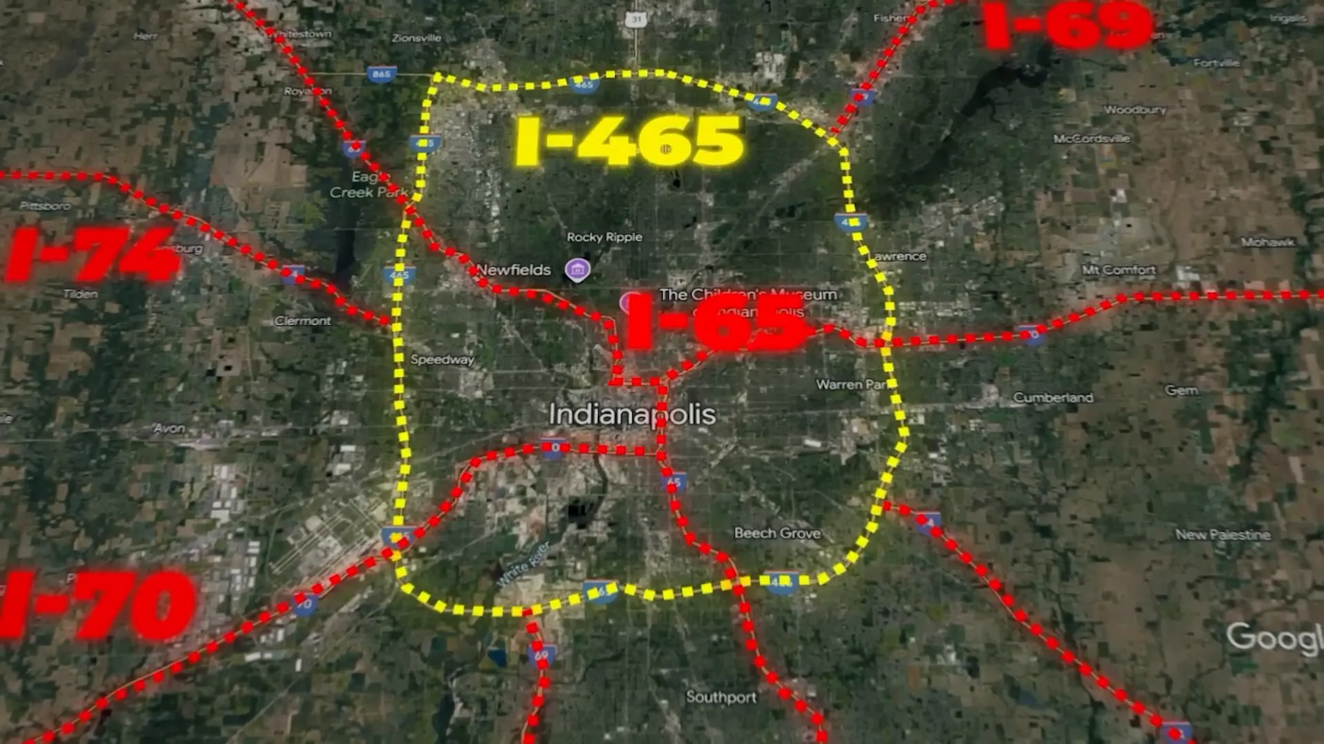 Map showing major highways around Indianapolis