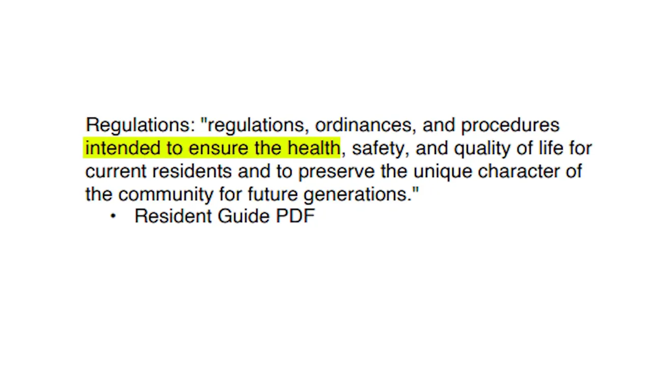 document slide with highlighted text about regulations intended to ensure health safety and quality of life