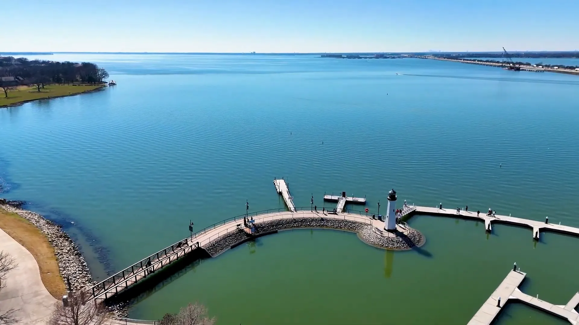 Rockwall Harbor District with waterfront dining and sunset views