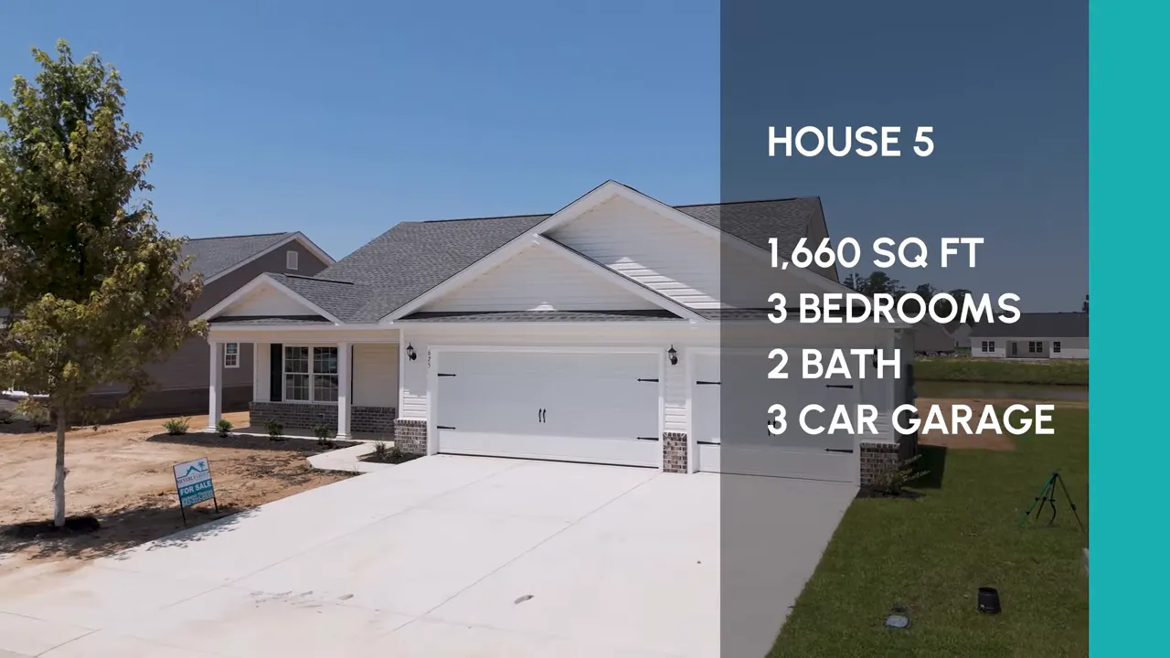 Exterior of a new construction home in Conway SC showing a three-car garage and 1,660 sq ft layout for Home 5