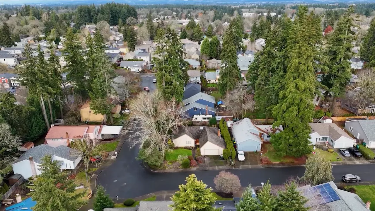 Aerial view of Aloha neighborhood with large Aloha text