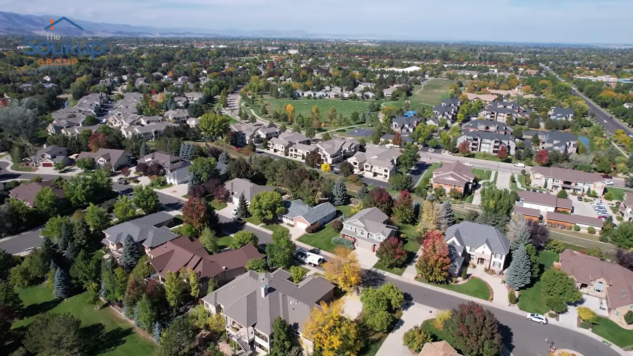 Aerial view of a dense Northern Colorado neighborhood