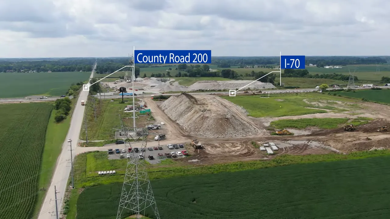 Construction site near I 70 labeled County Road 200 and I 70