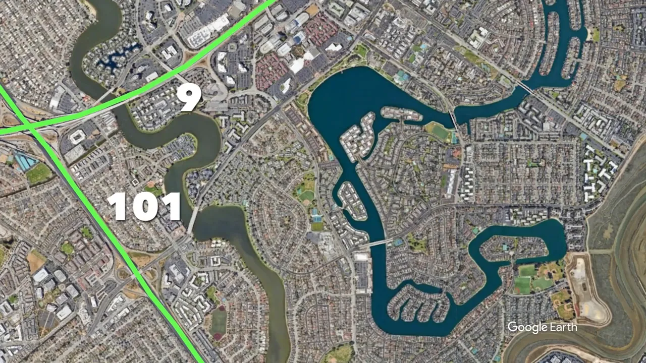 Map showing Foster City with highways 101 and 92 labeled nearby