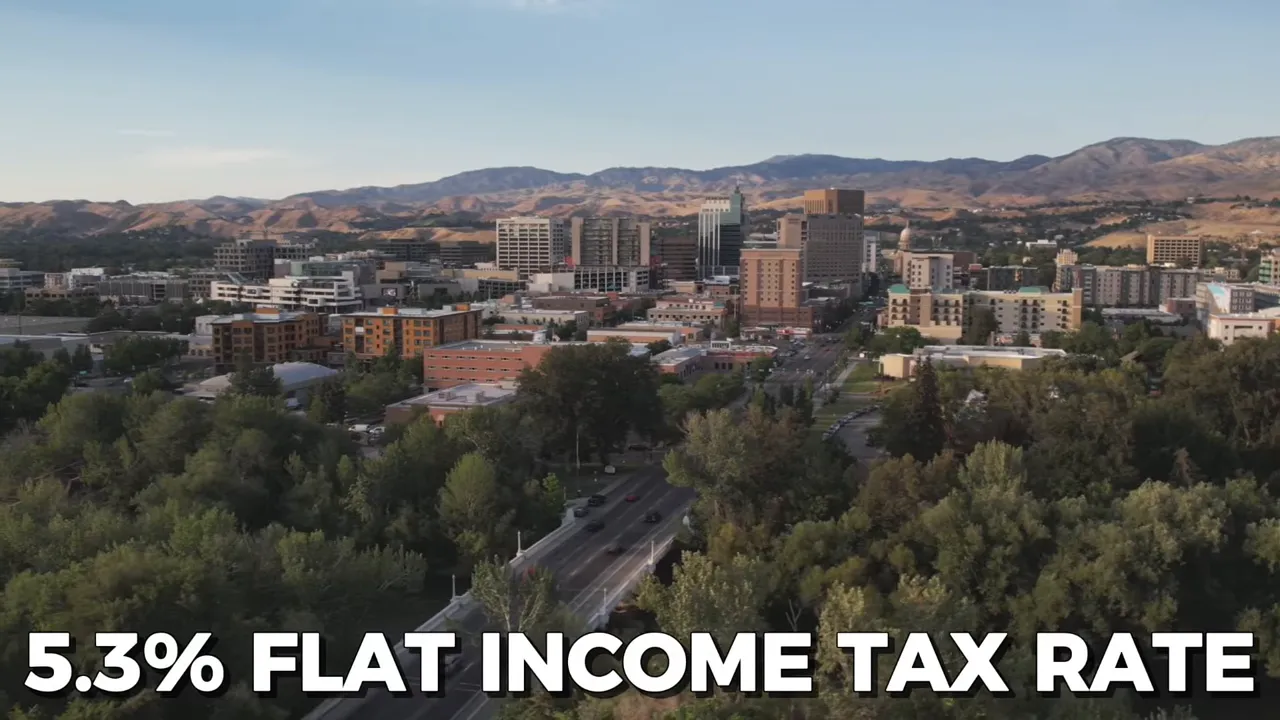 Boise overview with on-screen text showing 5.3% flat income tax rate