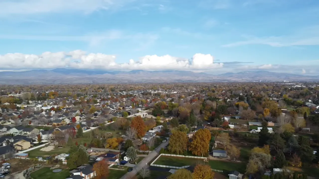 Aerial view over neighborhoods in Boise and the Treasure Valley