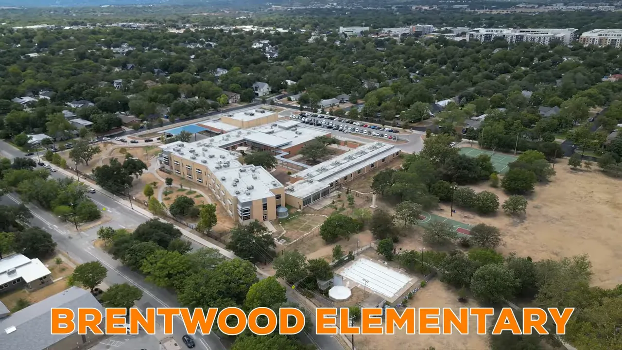 Aerial view of a school campus labeled Brentwood Elementary