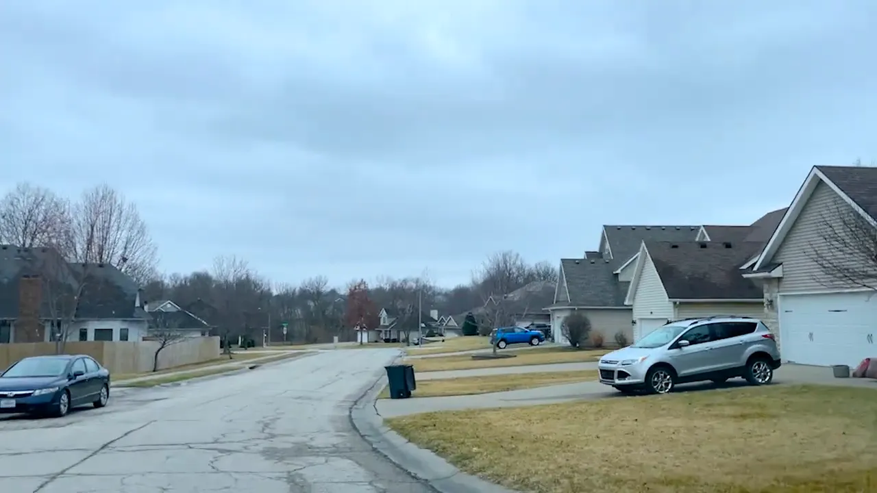 View of a quiet residential street in Lake Ridge neighborhood in Warrensburg, Missouri