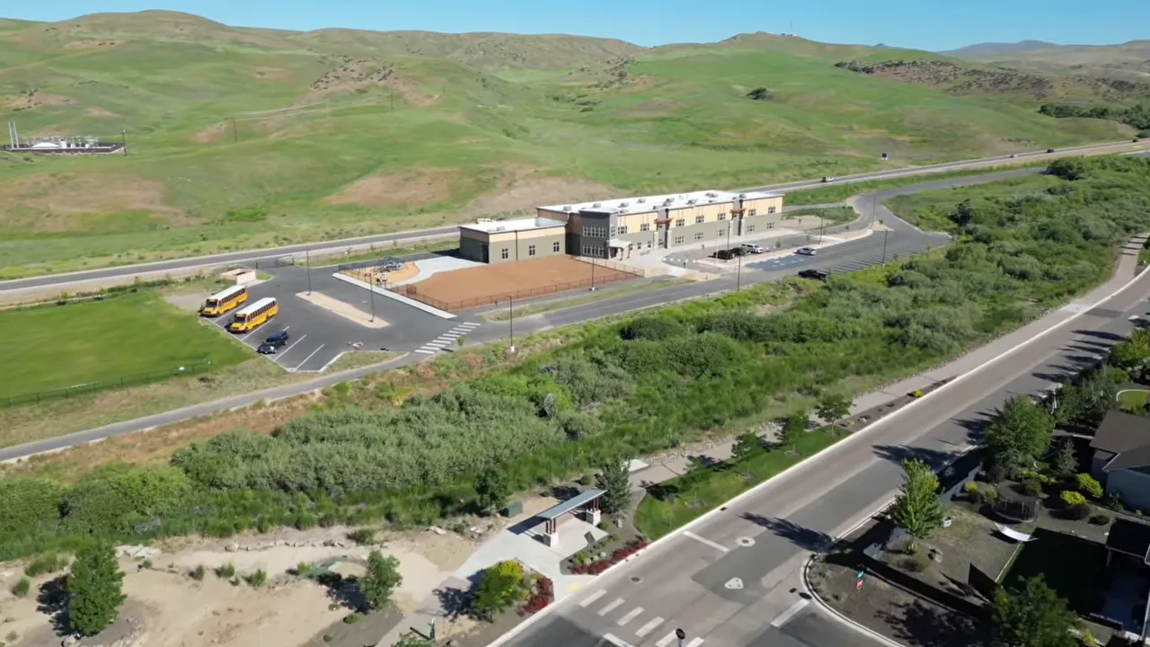 Aerial view of a Boise-area school campus and surrounding neighborhood roads