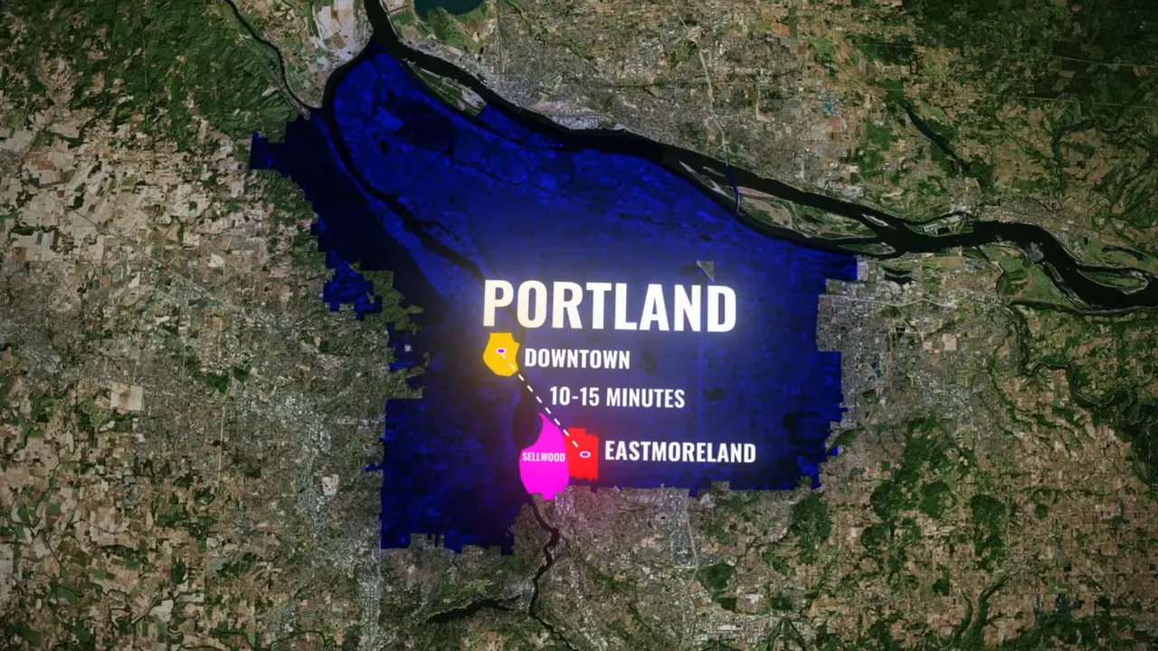 Map of Portland showing downtown proximity and Eastmoreland location