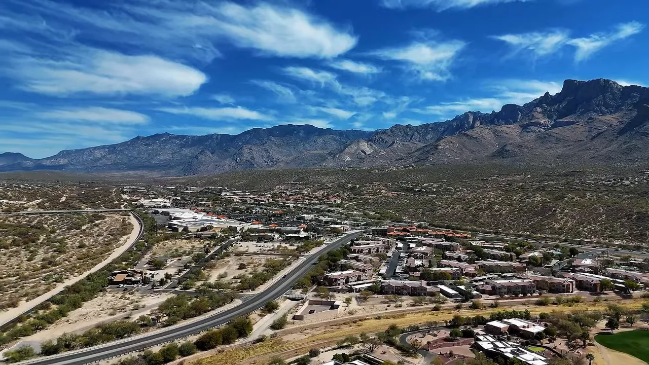 Aerial view of Rancho Vistoso homes below the Santa Catalina Mountains
