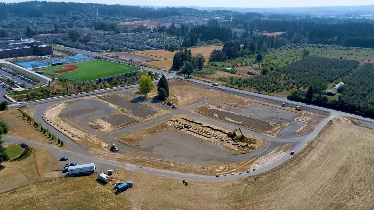 Aerial view of construction on the hills of South Cooper Mountain