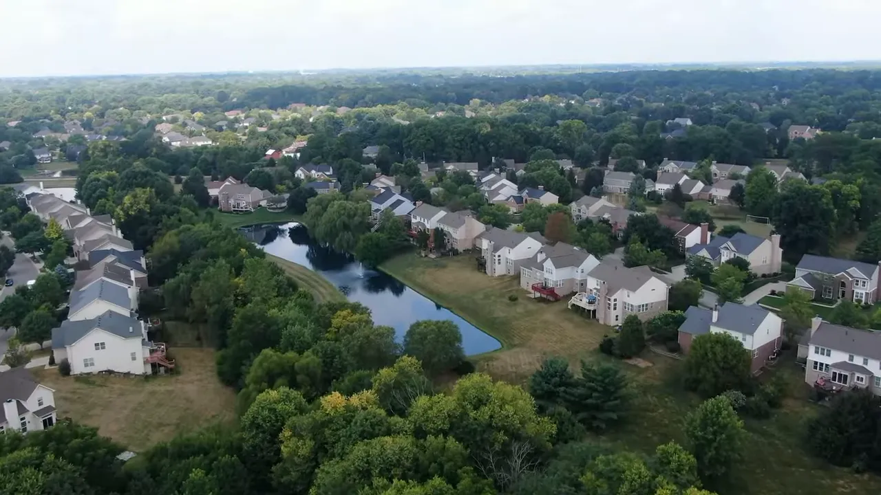 Aerial view of suburban neighborhoods in the Carmel and Fishers area near Indianapolis