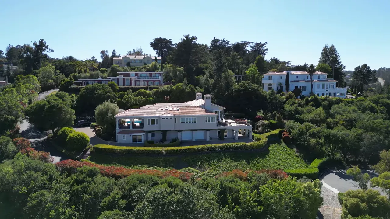 Aerial view from San Carlos hillside toward the bay
