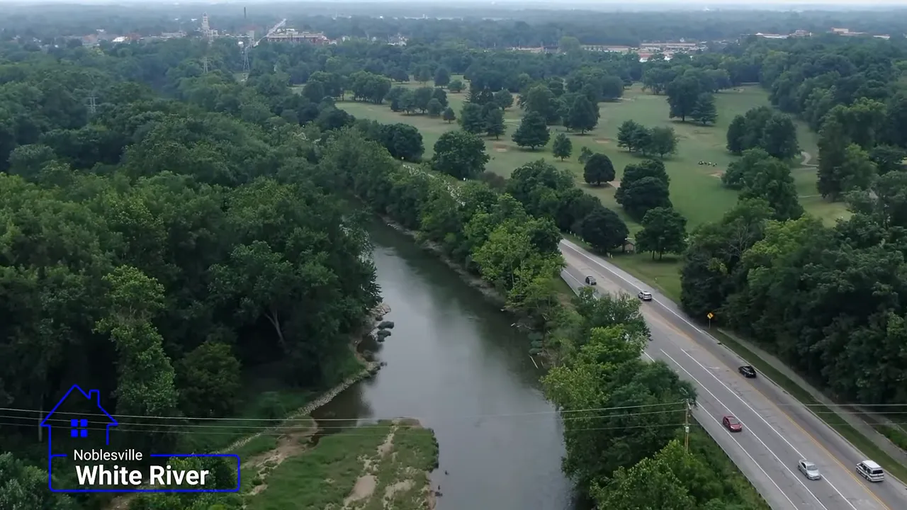 Aerial view of the White River, Noblesville IN