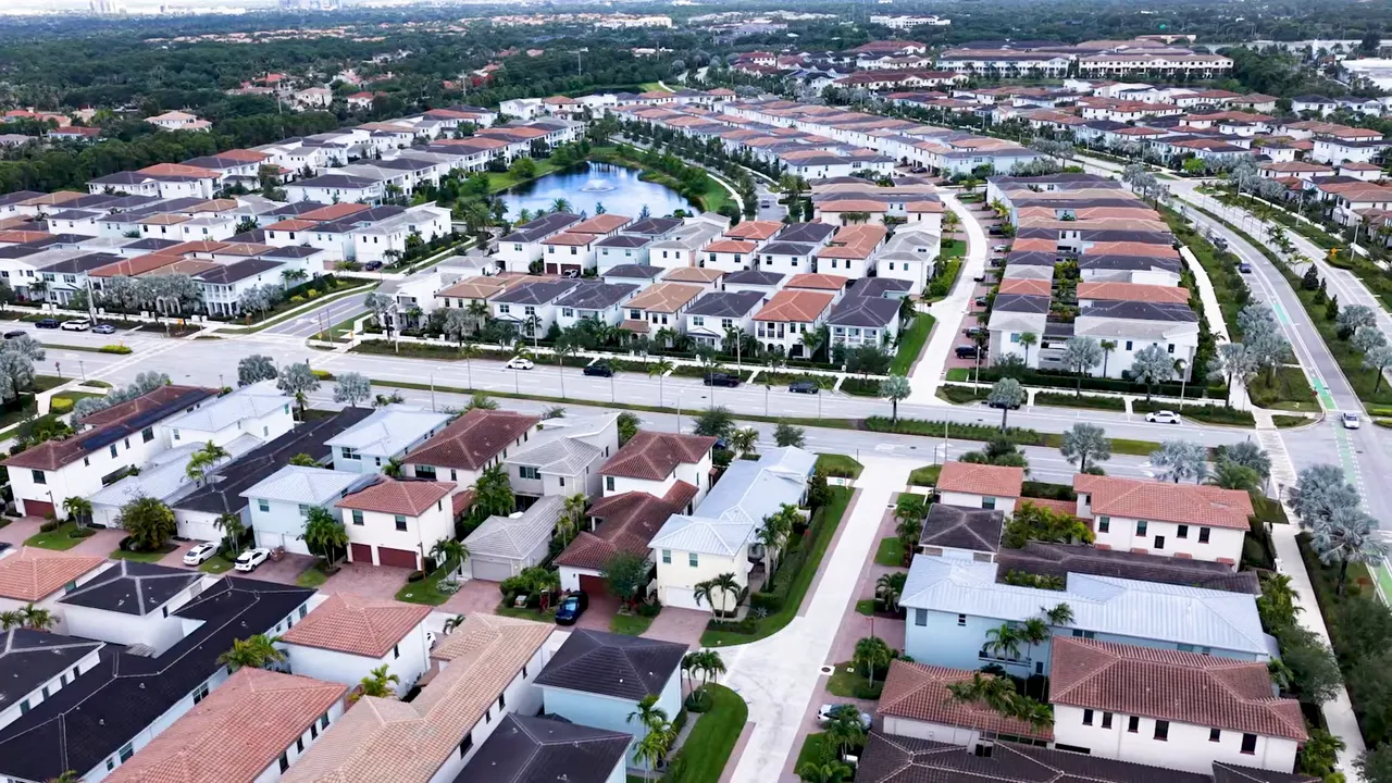 Aerial view of Alton neighborhood with homes and streets