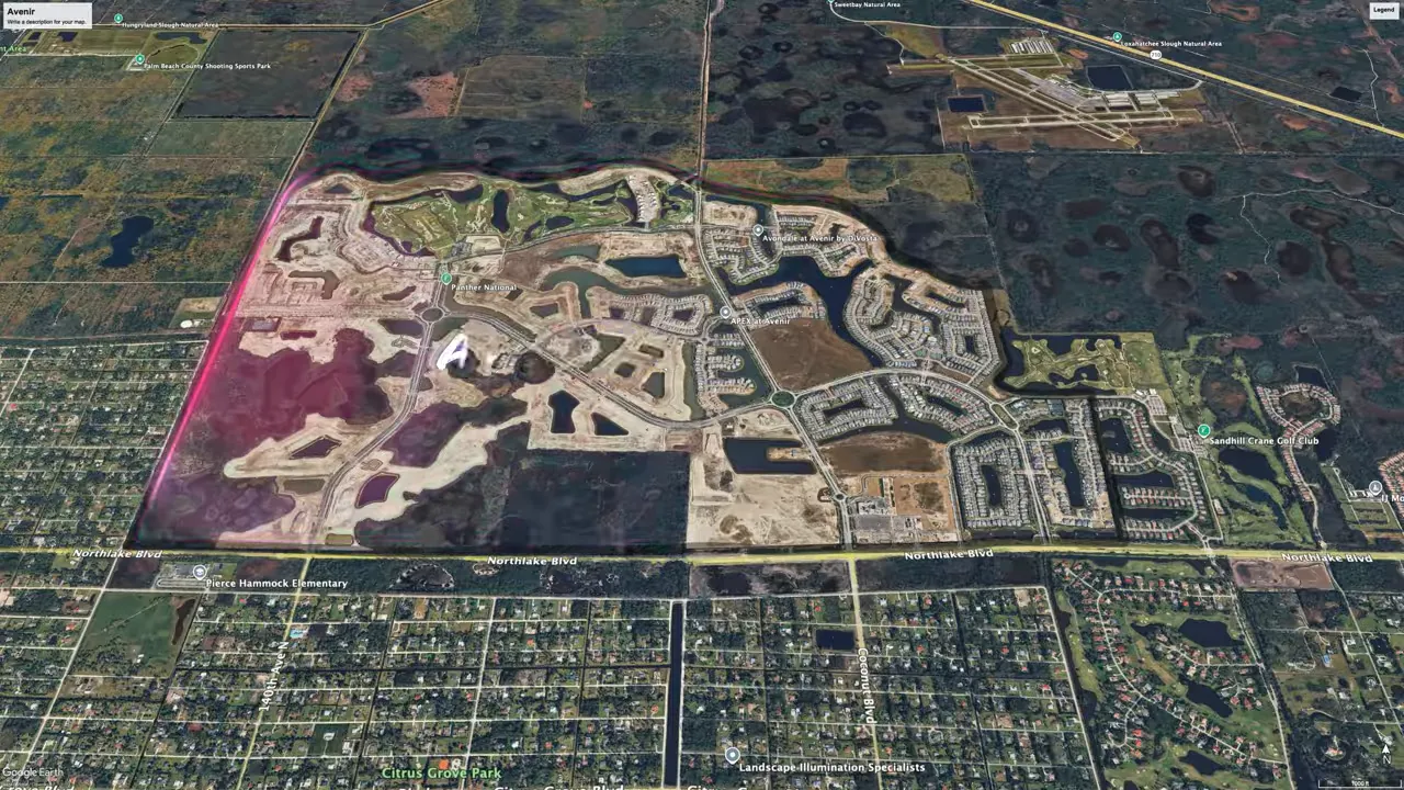 Large aerial map graphic outlining Avenir
