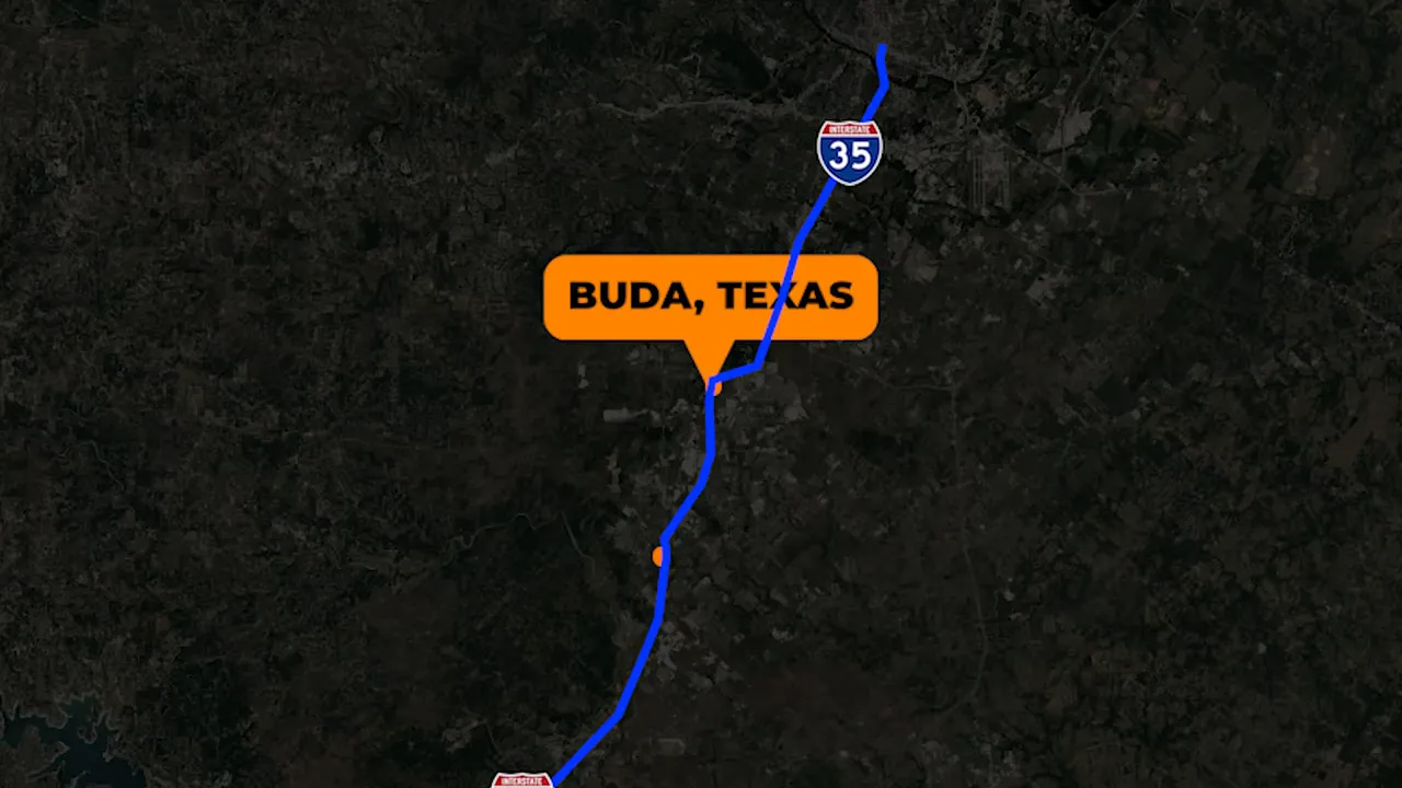 Map graphic showing Buda Texas south of Austin along Interstate 35