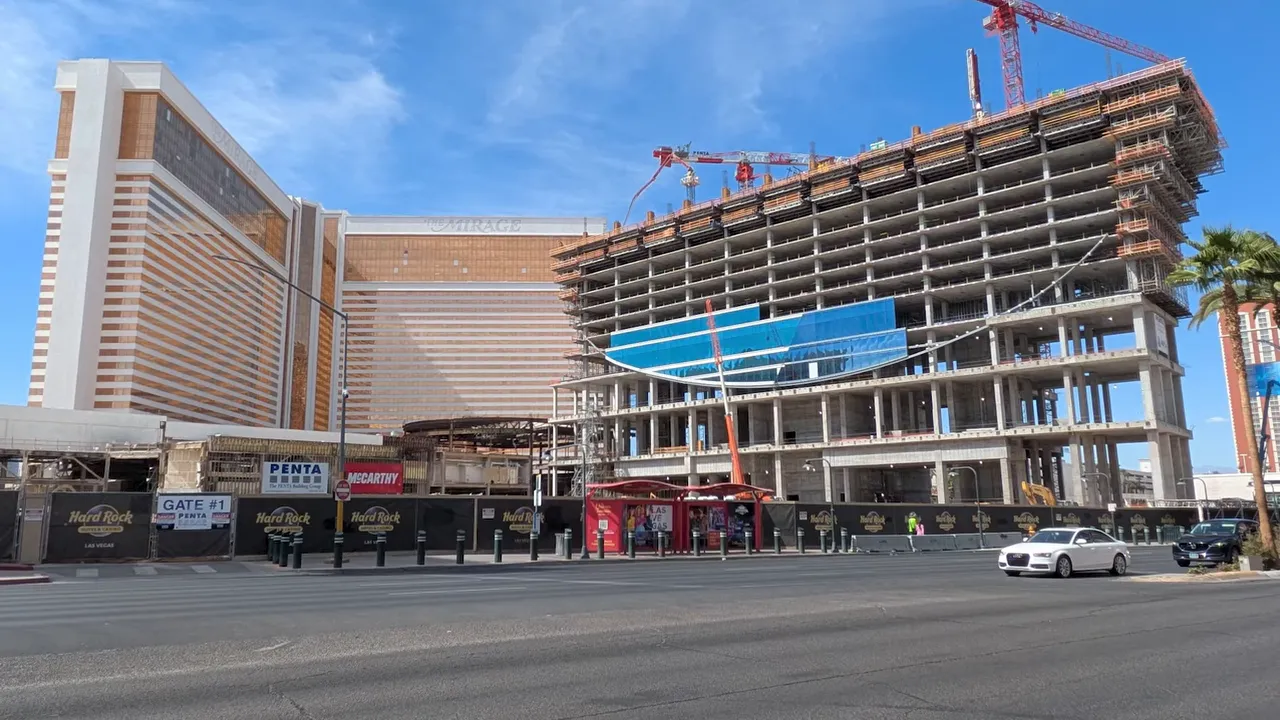 Hard Rock guitar tower construction beside former Mirage building