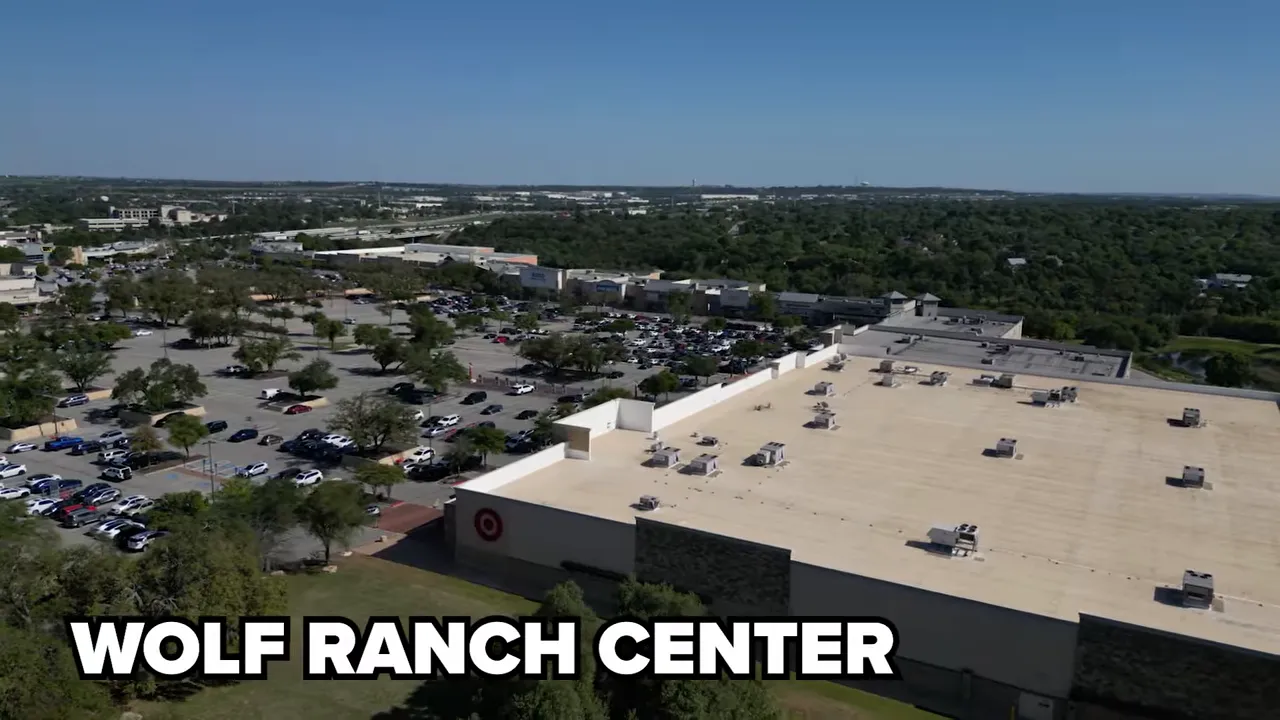Aerial view of Wolf Ranch Center shopping area