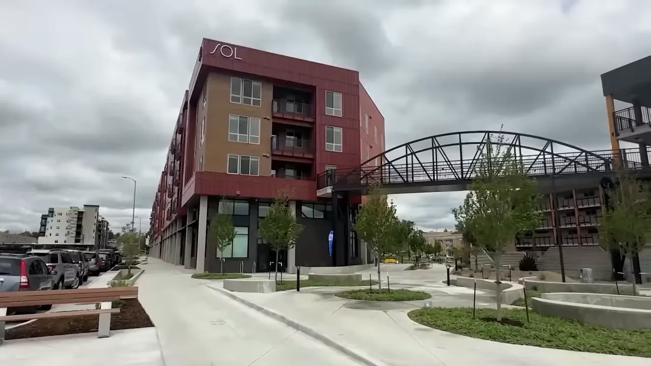 View of newly built apartment and site improvements in Denver’s Sun Valley neighborhood