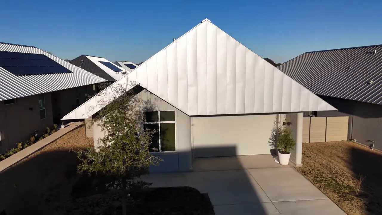 Front exterior of a 3D printed Genesis home at Wolf Ranch in Georgetown TX