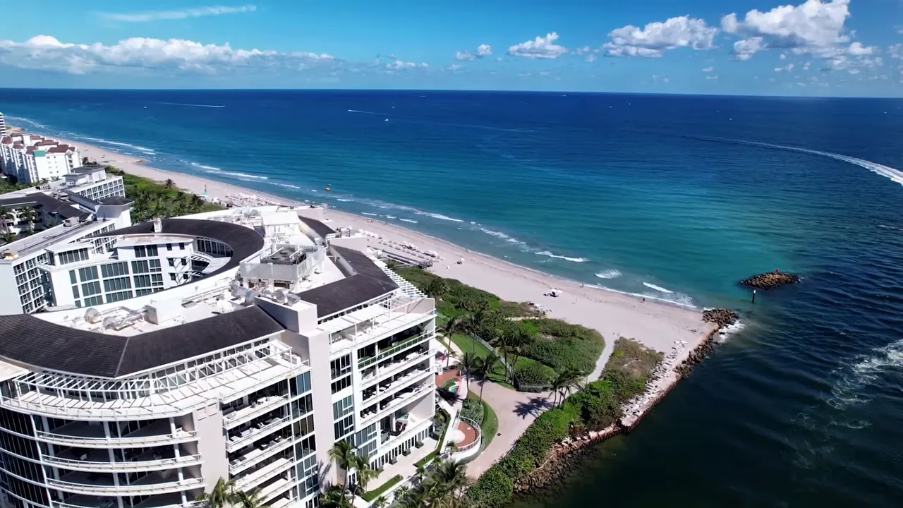 Oceanfront condominium buildings beside the beach and Atlantic Ocean