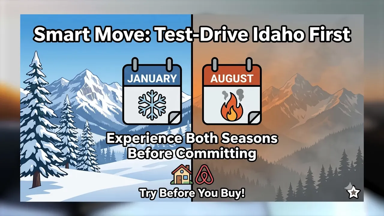 Graphic advising a test drive of Idaho in January and August before buying