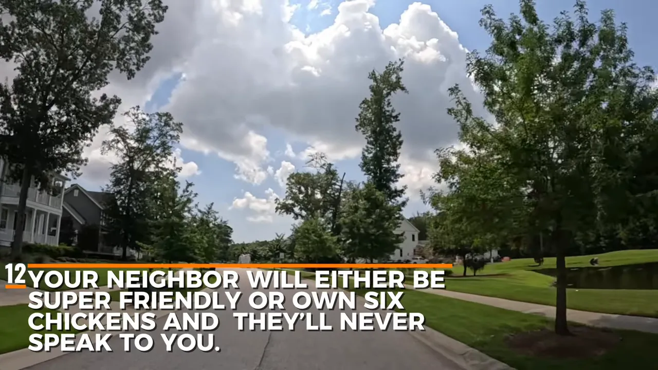 Neighbors speaking over a fence in a residential area