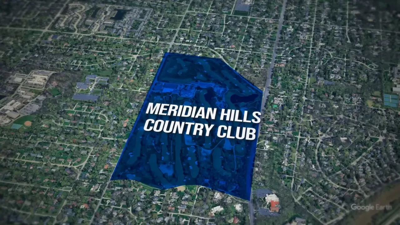 Clear aerial map of Meridian Hills Country Club and surrounding Indianapolis area