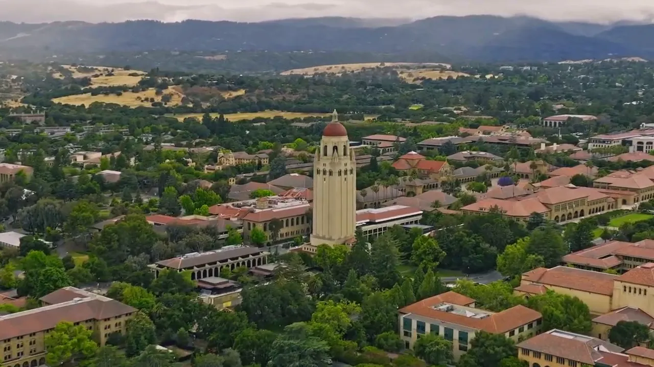 Stanford campus aerial with Hoover Tower