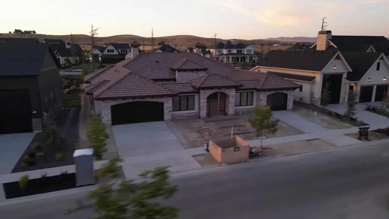 Aerial view of new homes and streets in Terra View, Eagle Idaho