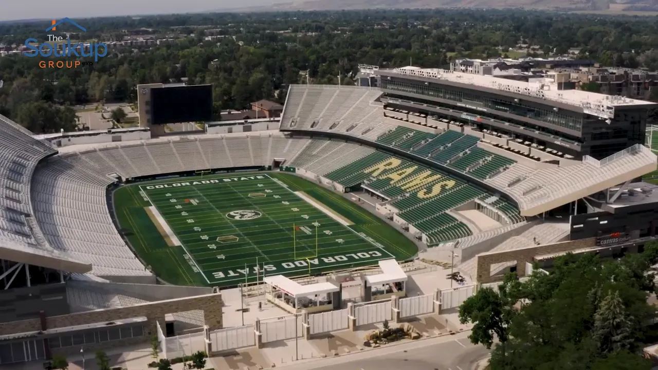 Aerial view of a Colorado State University football stadium