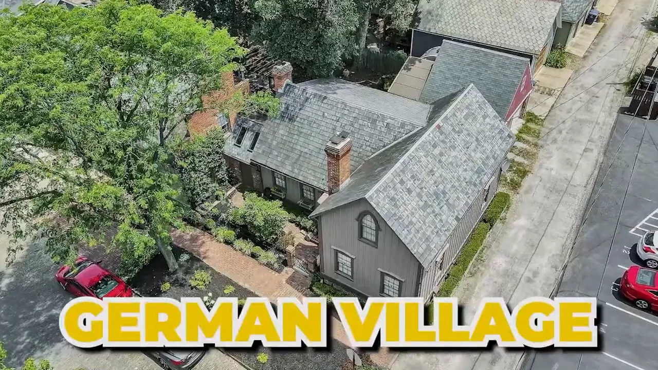 Aerial view of German Village homes in Columbus Ohio