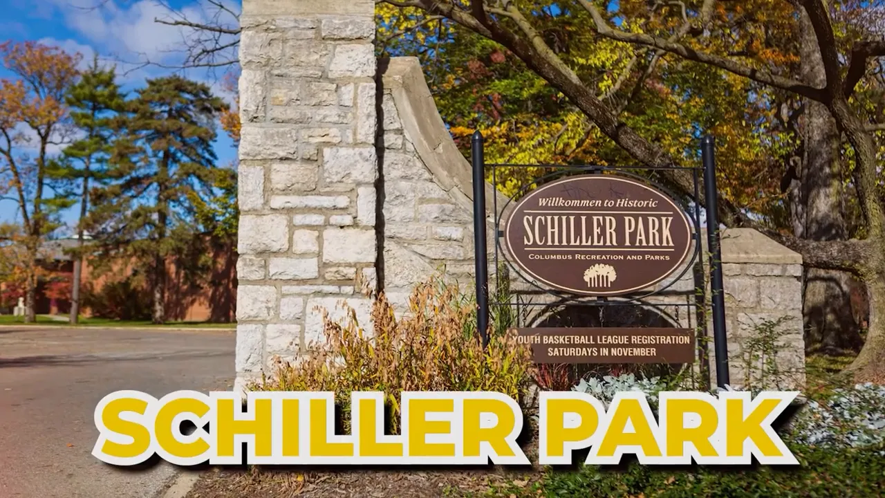 Schiller Park entrance sign in Historic German Village, Columbus Ohio