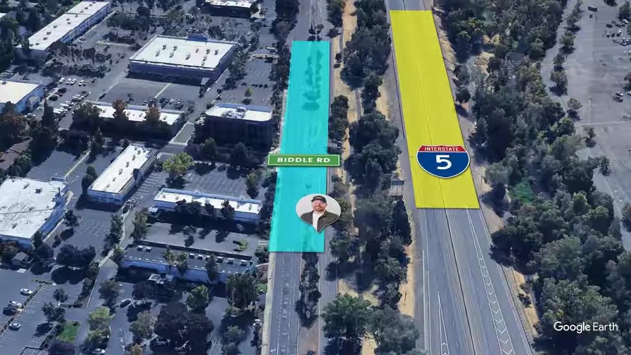 Aerial view showing Biddle Road in Medford Oregon near Interstate 5