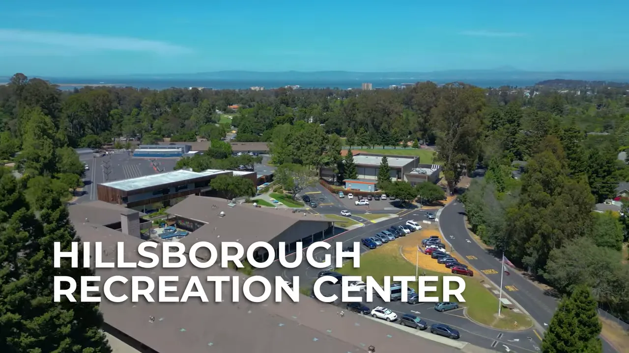 Aerial view of Hillsborough Recreation Center with name on screen