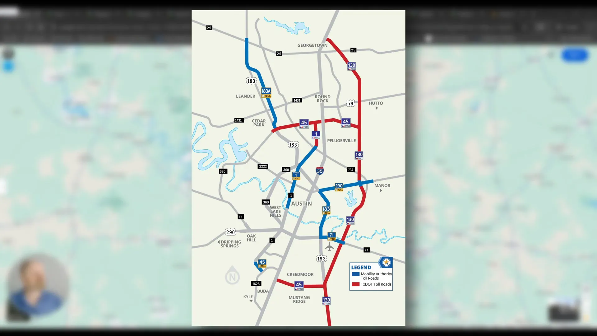 Highway 130 highlighted showing eastern bypass