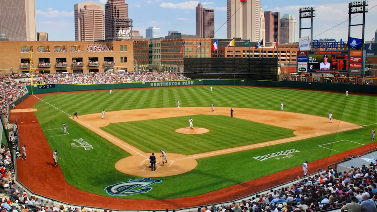 Columbus Clippers baseball field with downtown skyline beyond the outfield